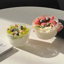 高級感あるストライプデザインのガラス製デザートボウル【アイスクリーム・ヨーグルト・サラダ用】