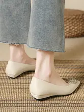 真皮製 フラットパンプス 女性用【快適なオープンスタイル・尖ったトゥデザイン】