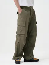レトロスタイルの広がったカーゴパンツ【吸湿速乾・ワイドフィット・カジュアル】
