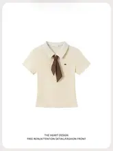 夏季学院風ドットデザイン ポロ襟短袖Tシャツ【木耳辺付き・女性用】
