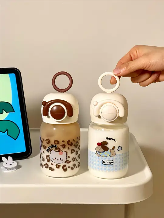 食品級高硼硅ガラス製 カワイイ二口用 水筒【ポケットサイズ】