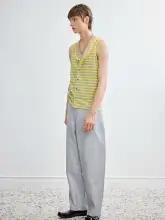 夏用イエローストライプのボタン付きベスト【セクシーでスタイリッシュ】
