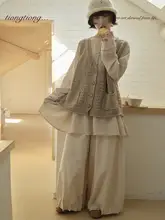 春季用 文芸風プリーツワイドレッグパンツ【女性用・ゆったり・スリム効果】（セットアップ対応）