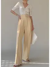 PAPERLLL レディース 夏用ワイドレッグパンツ【薄手・ハイウエスト・ストレート・スリム効果・ロング丈】