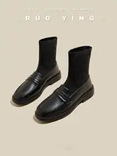 秋冬用 レディースショートブーツ【ニットエラスティック・スリムフィット・ロンドン風】
