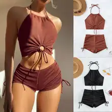 シンプルなデザインのビキニ水着【セクシーな背中開き・女性用】