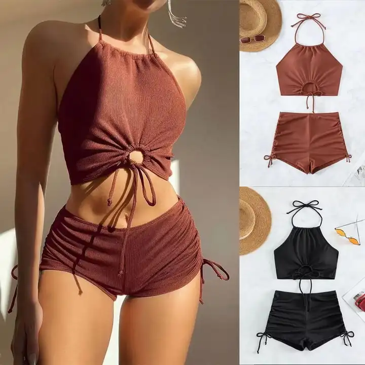 シンプルなデザインのビキニ水着【セクシーな背中開き・女性用】