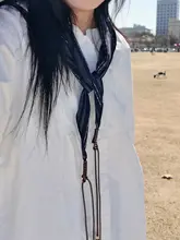 バンダナ スカーフ レディース ストライプ柄 ロングストラップ付き パンツデコ 着回し 首巻き ショール