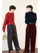 高腰ワイドストレートパンツ【レトロ色・コーデュロイ・フィット・冬用】（セットアップ対応）