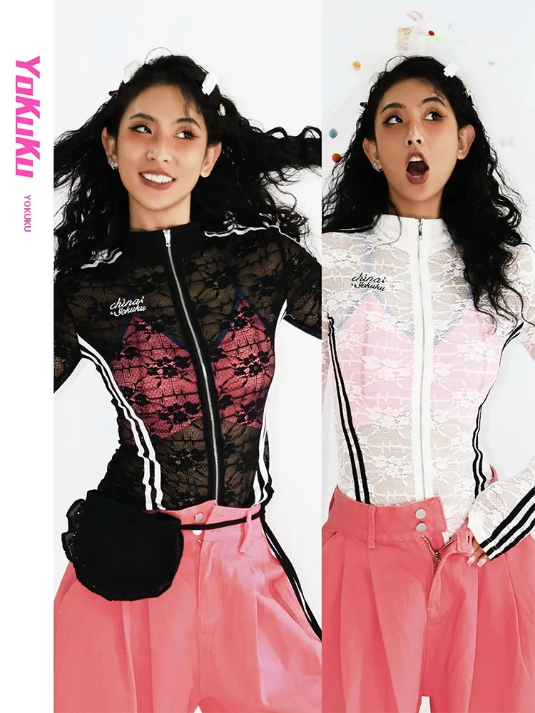 Y2Kファッションのトレンドとしての美式レースTシャツ：修身型ダブルジッパーデザインの実用性とスタイル分析