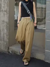 カーキ色 ワイドパンツ【ハイウエスト・したデザイン・カジュアル用】（セットアップ対応）