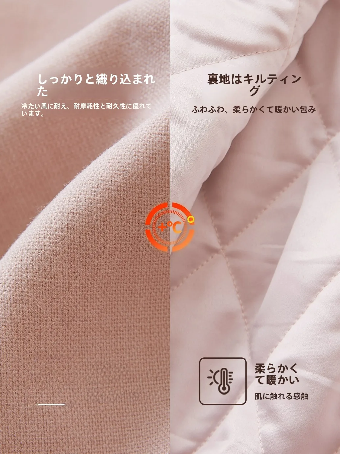 編み込みテクスチャーの中綿ジャケット：女性向けの冬用高級感スタイル