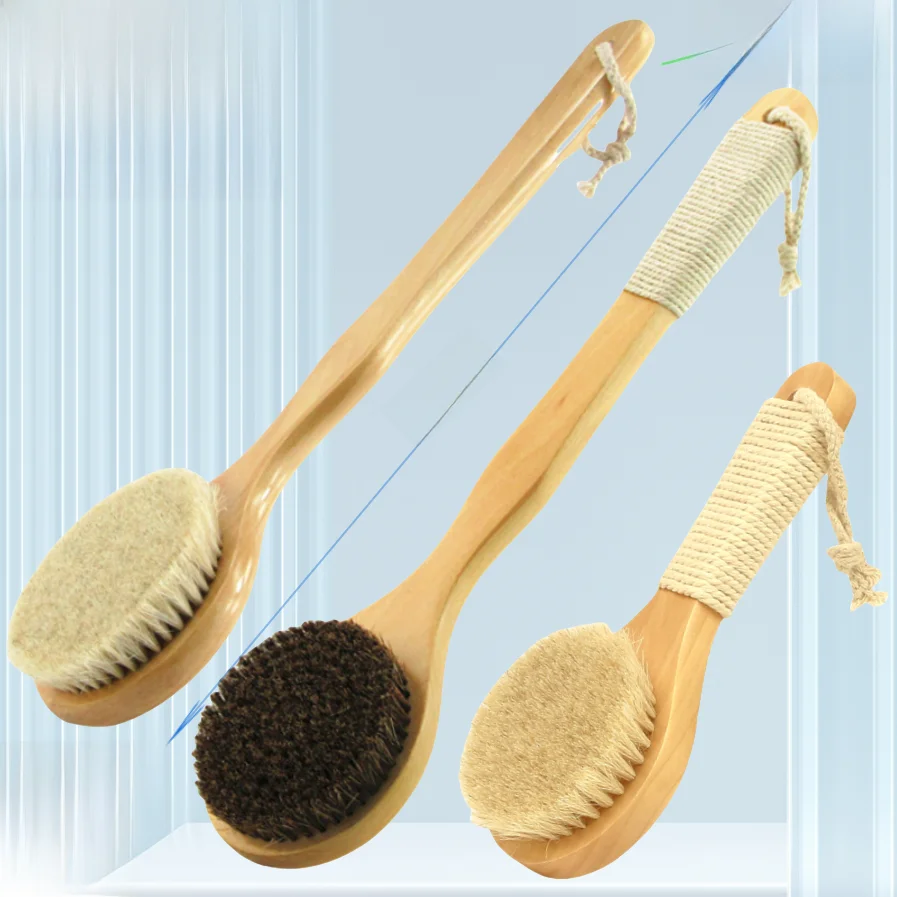 長柄豚毛バスブラシ【硬毛・柔らか毛・液体使用可・背中用】