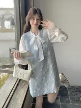 春にぴったり！リボン付き立体花柄キャミソールドレス【ブルー・韓国風】（セットアップ対応）