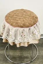 円形スツールカバー【グレー・シェニール製・欧風・家庭用】