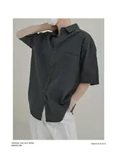 夏用の薄手ウォッシュ加工デニムシャツ【通気性・ゆったりとした五分袖】