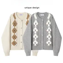 セーター レディース ひし形柄 蝶結び ヴィンテージ ルーズ 上品 大人可愛い 着回し 秋冬「XinmonLee」