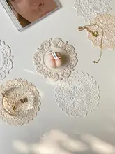 レトロ風 フランススタイル レース円形コースター【刺繍・白・防滑】