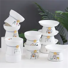 広口猫用陶器ボウル【首を守るデザイン・ペット用・給水・餌用・高脚タイプ】
