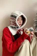 女性用 羊毛ニット耳あて付きバラクラバ帽【秋冬用・保温・暖かい】