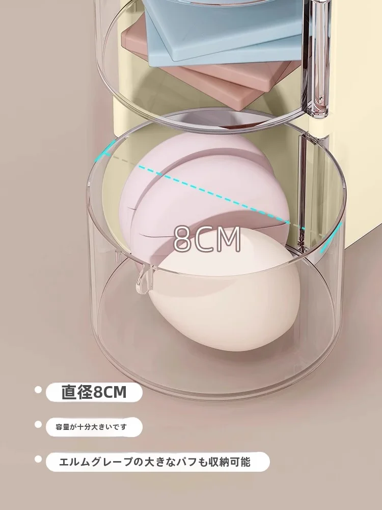 メイクアップ道具収納ボックス：回転式・防塵・多層設計で効率的な化粧品管理を実現