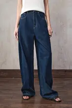 高腰ストレートデニムパンツ【女性用・ゆったりシルエット・ブルー】（セットアップ対応）