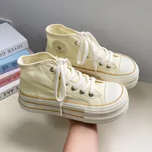 夏用 厚底透気キャンバススニーカー【シンプルデザイン・高めのヒール・女性用】