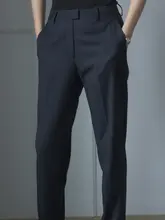 女性用通勤スーツパンツ【高級感・細身シルエット・ウール製・濃紺色】