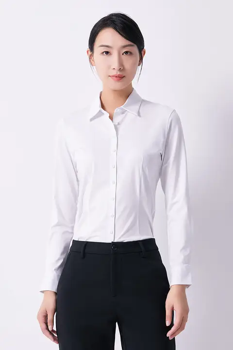 シャツ 女性 長袖 単色 白色 ワーキングウェア 四季 通勤 仕事用