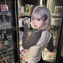 グレーのショートボブウィッグ【自然な人毛風・日常用・ファッション】