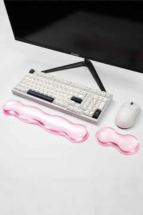 可愛いデザインのシリコン製マウスパッド＆手首サポート【ピンク・オフィス・無線キーボード用】（セットアップ対応）