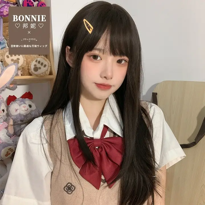 ロリータスタイルのウィッグ【リアルな黒のストレートロングヘア】