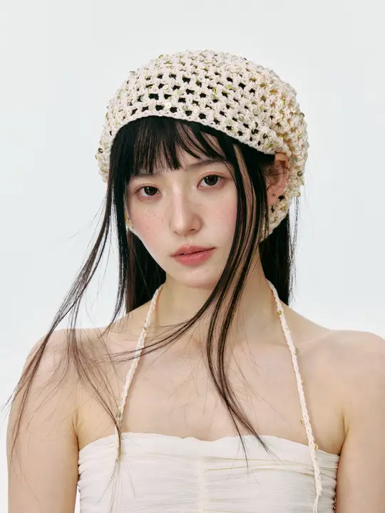 三角バンダナ ヘッドスカーフ レディース スパンコール 透かし編み ニット 韓流 インスタ映え おしゃれ トレンド ヘアアクセサリー アウトドア お出かけ 春夏