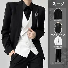 シンプルなブラックスーツアンサンブル【春秋用・高級感・タイトフィット・中性デザイン】（セットアップ対応）