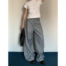 アメリカンヴィンテージデザインのカジュアルスーツパンツ【男女兼用・春秋用・高級グ  レー】（セットアップ対応）