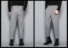 秋冬おすすめ！カジュアルなトリミ  ングデザインのレトロチェック九分丈パンツ【イギリス風・スリムフィット】（セットアップ対応）