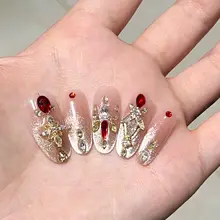 ボルドーの豪華な猫目スタイルのネイルチップ【手作り・高級感あるデザイン】
