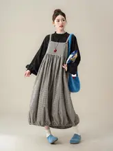 セットアップ 2点セット レディース 長袖ブラウス サスペンダースカート チェック柄 刺繍 フリル襟 ブラック ヴィンテージ 大人可愛い 秋