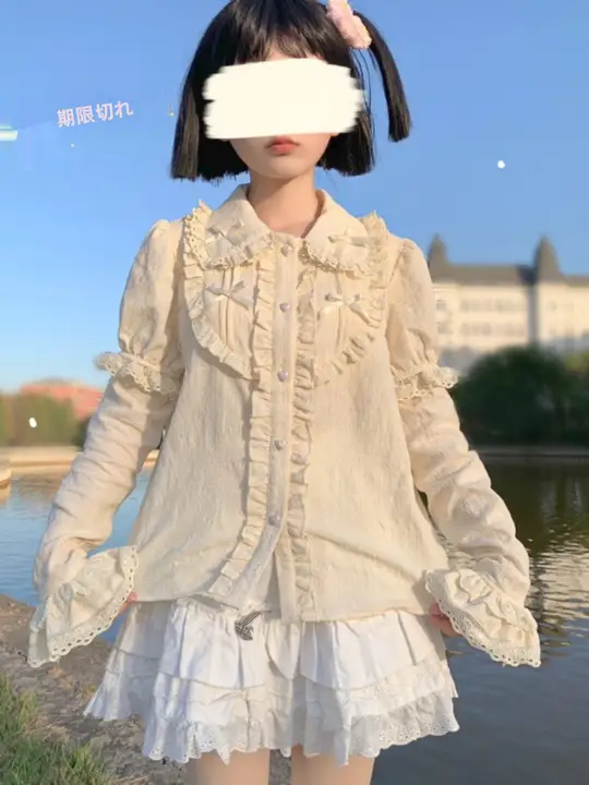 ロリータスタイルの半袖白シャツ【ボウリング襟・春秋用】（セットアップ対応）