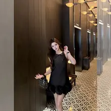 リボン装飾の立体花デザイン無袖ドレス【スタイルアップ・上品な雰囲気】