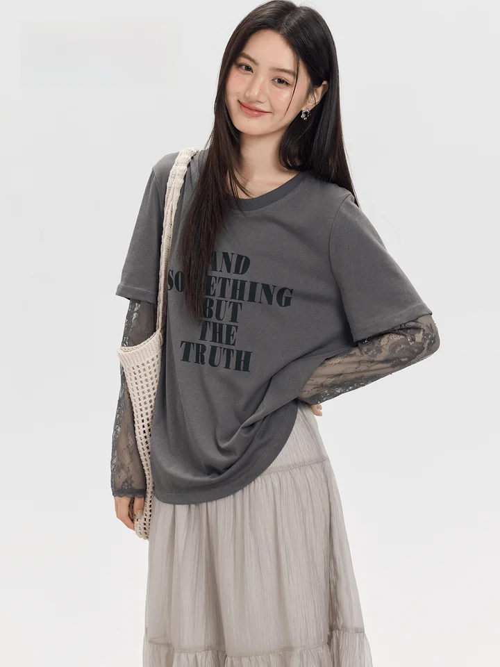 レース長袖Tシャツ【体型カバー・女性用・夏用・ゆったりフィット】（セットアップ対応）