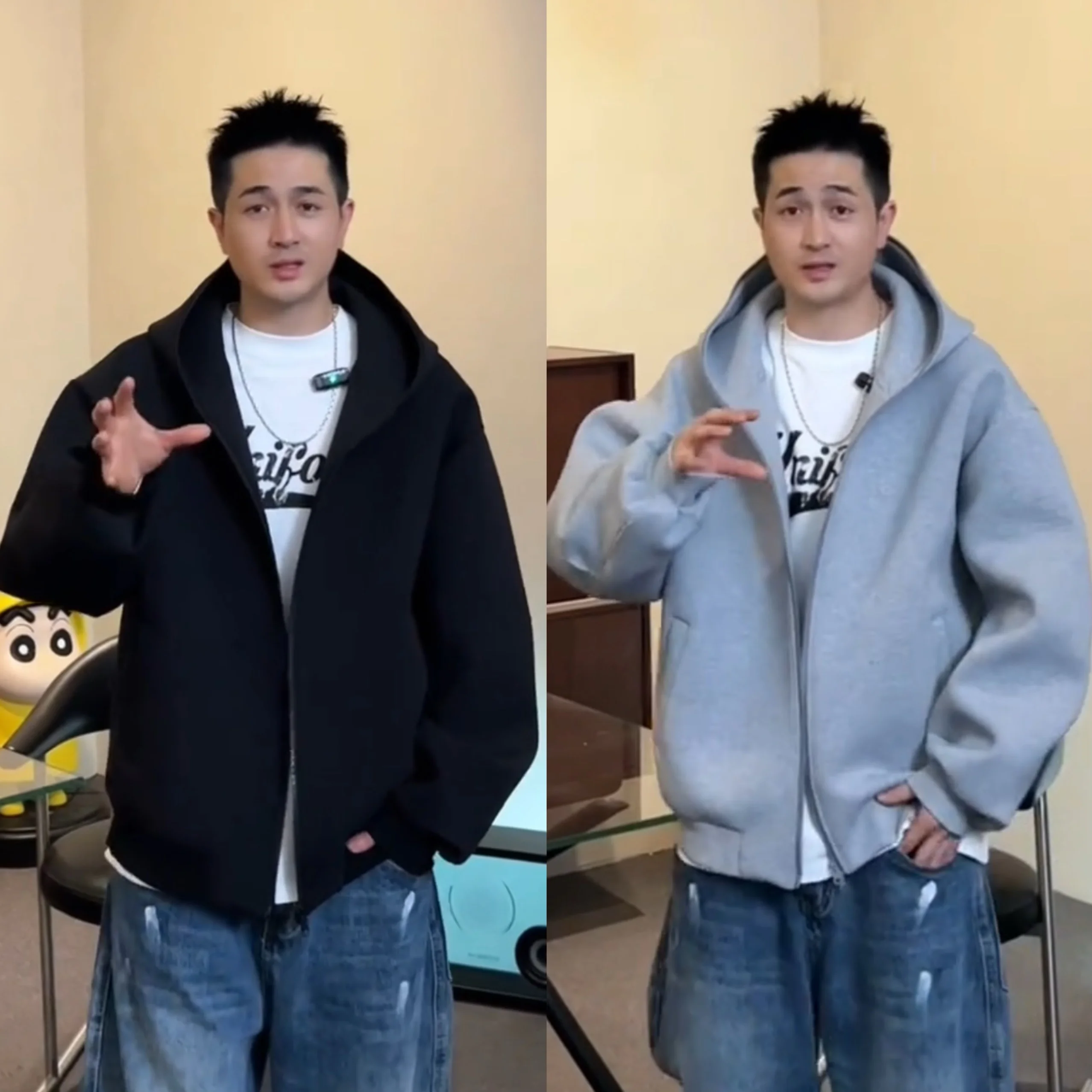 春秋用 メンズフード付きカーディガン：宽松型デザインと棉布素材による快適な日常着用