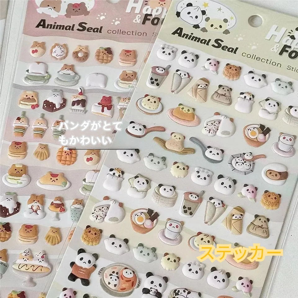 立体カートゥーン動物デコレーションシール【子供用・日記用・猫と食べ物デザイン】