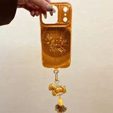 華やかな中国風の小馬チャーム【iPhone用・金色・吉祥の意味】