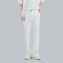 夏用 白色 通勤用 メンズ ゆったりデザイン ストレートパンツ【速乾・弾力性・フィット】