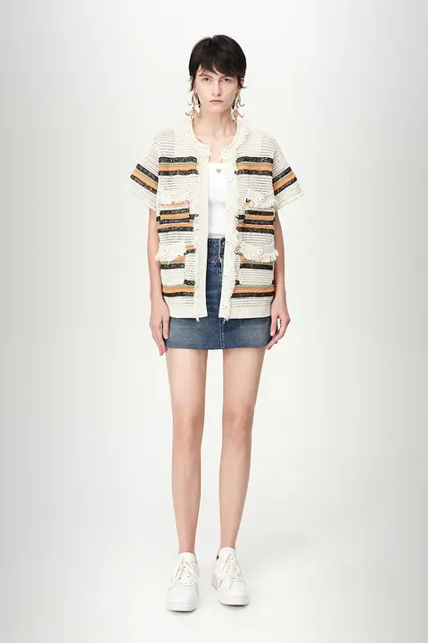 ニットカーディガン【配色デザイン・ウィンターニット】（セットアップ対応）