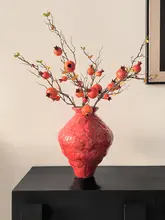 中古風レッド花瓶【造花・テーブル装飾用・陶器製】