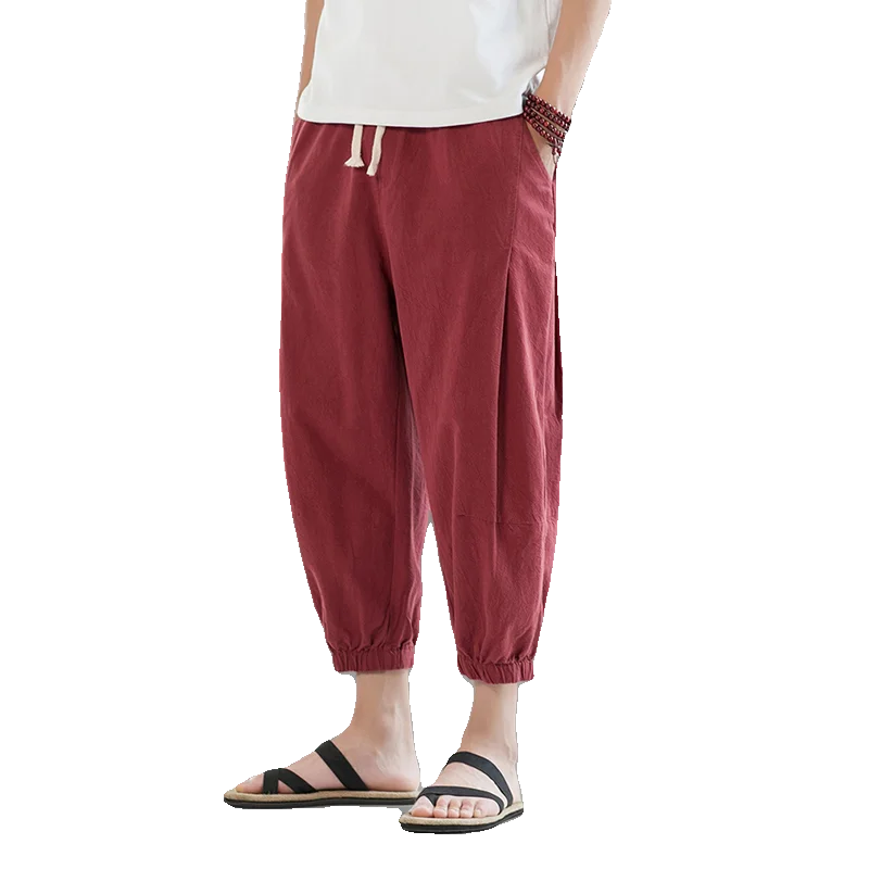 夏用 涼しいコットン製 中式 男性用キュロットパンツ【束脚・フィット・薄手】（セットアップ対応）