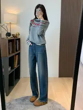 高腰ストレッチデニムパンツ【厚手・羽毛入り・スリムフィット・ブーツカット】