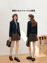 ダークブルーの長袖ショートジャケット【カジュアルスタイル・学院風】